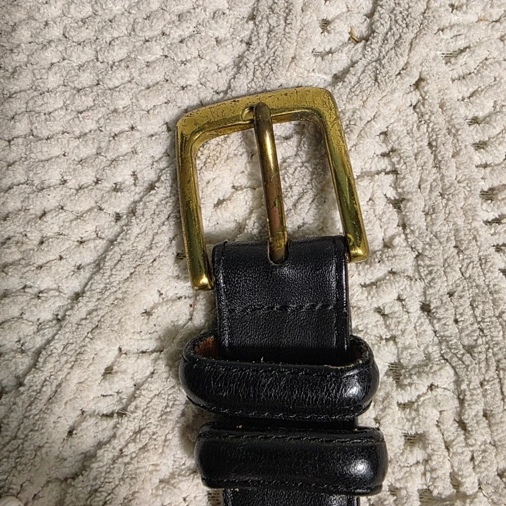 Lands' End Leather Belt Black Brass Buckle Made in USA Mens 38
